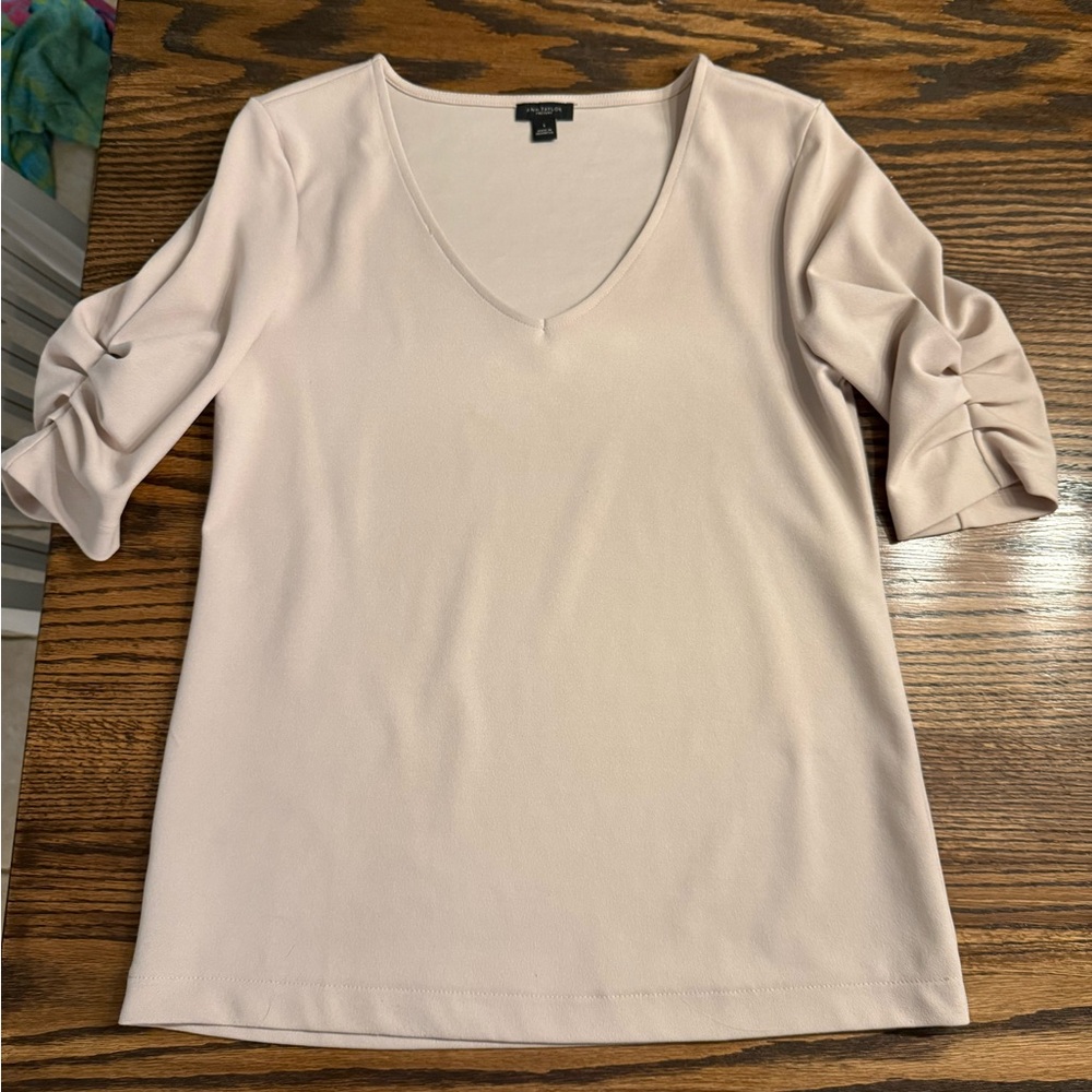 Ann Taylor Soft Pink V-Neck Long Sleeve Top